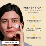 Skincare PREVENTION+ Daily Ultimate Protection Moisturizer SPF 50 – Zinc Oxide Face Sunscreen Lotion, Blendable No White Cast Finish – 3.2 oz