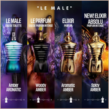 Le Male Elixir Parfum – Woody Aromatic Amber Fragrance with Lavender, Tonka Bean & Benzoin